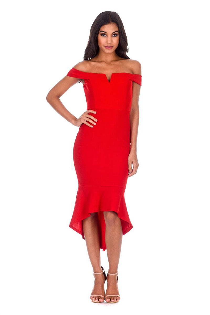Red Bardot Fishtail Midi Dress