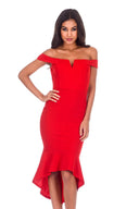Red Bardot Fishtail Midi Dress
