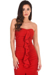 Red Bardot Frill Detail Midi Dress