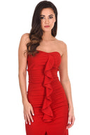 Red Bardot Frill Detail Midi Dress