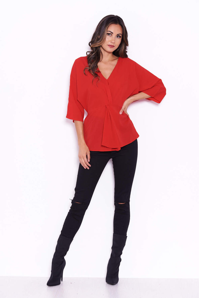 Red Belted Waist Top