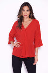 Red Belted Waist Top