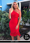 Red Bodycon Frill One Shoulder Midi Dress