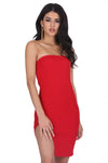 Red Bandeau Thigh Split Dress