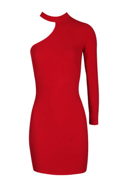 Red One Sleeve Choker Bodycon Dress
