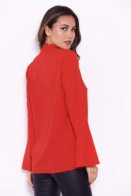 Red Choker Top With Ruffle Sleeves