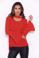 Red Choker Top With Ruffle Sleeves