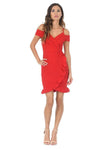 Red Cold Shoulder Wrap Mini Dress