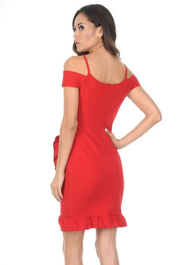 Red Cold Shoulder Wrap Mini Dress