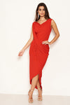 Red Cowl Neck Ruched Maxi Dress