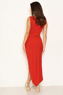 Red Cowl Neck Ruched Maxi Dress