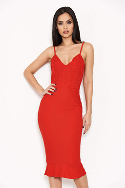 Red Crochet Embroidered Bodycon Dress