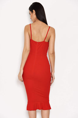 Red Crochet Embroidered Bodycon Dress