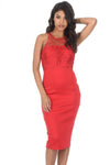 Red Crochet High Neck Midi Dress