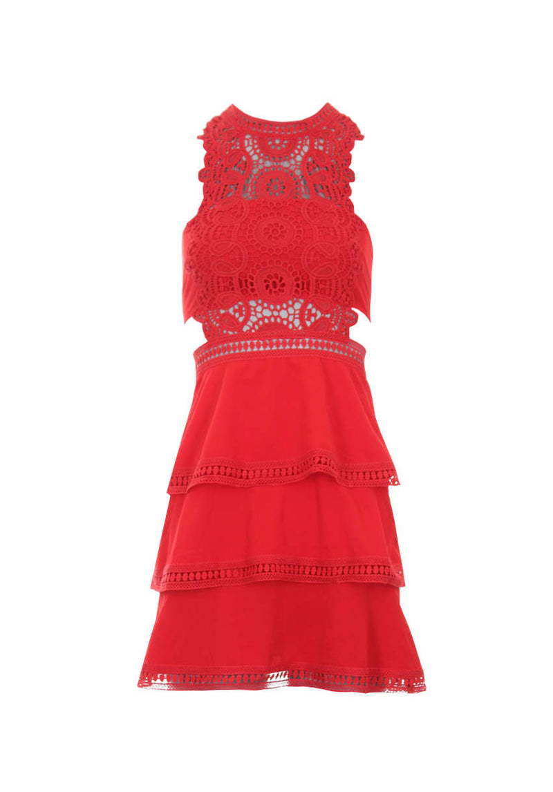 Red Crochet Skater Dress