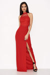 Red Crochet Top High Neck Maxi Dress