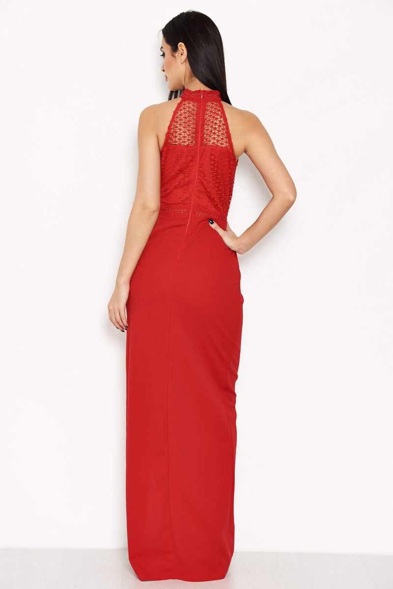 Red Crochet Top High Neck Maxi Dress