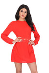 Red Crochet Waist Long Sleeved Dress