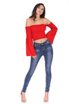 Red Crop Flare Sleeve Top