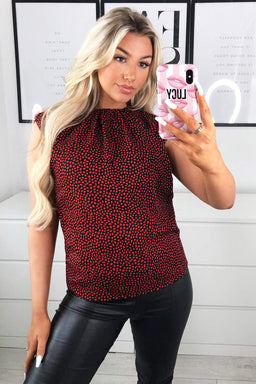 Red Dalmatian Print Padded Shoulder Blouse