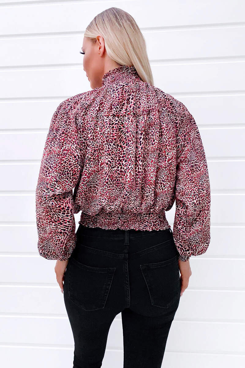 Red Ditsy Shirring Crop Blouse