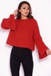 Red Flare Sleeve Knitted Jumper