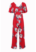 Red Floral Print Jumpsuit