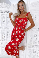 Red Floral Printed Jumpsuit