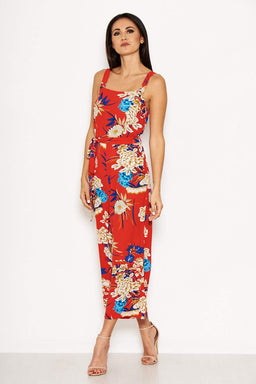 Red Floral Printed Jumpsuit