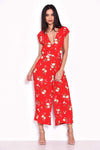 Red Floral Short Sleeved Jumpsuit