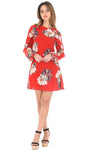 Red Floral Skater Dress With Frill Detail