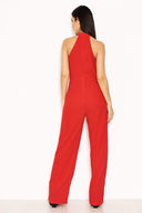 Red Halterneck Jumpsuit With Military Buttons