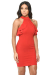 Red High Neck Cold Shoulder Bodycon Dress