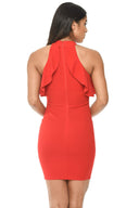 Red High Neck Cold Shoulder Bodycon Dress