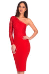 Red Lace Detail Asymmetric Midi Dress