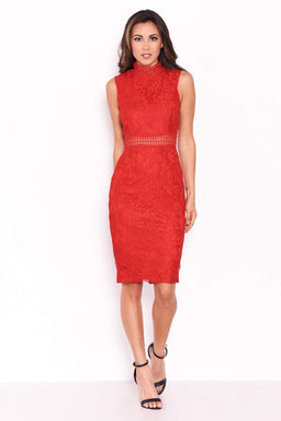 Red Lace Midi Dress