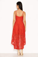 Red Lace Strappy Waterfall Front Dress