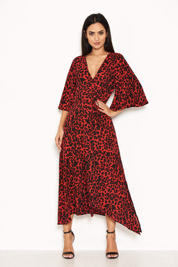 Red Leopard Printed Maxi Dress