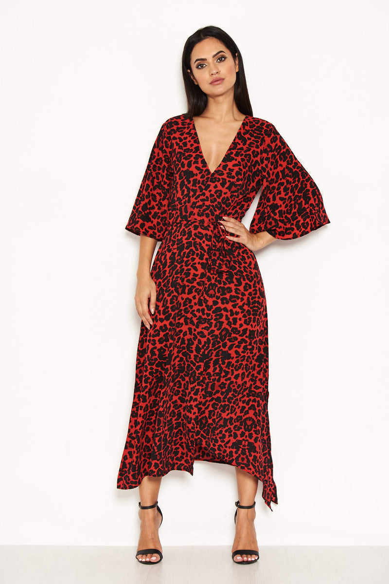 red leopard print midi dress Zara Red Tiny Leopard Print Maxi Dress With Slit. Size M NWOT