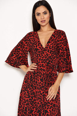 Red Leopard Printed Maxi Dress