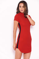 Red Mini Dress With Sporty Stripe Detail