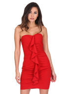 Red Ruched Frill Front Mini Dress