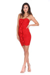 Red Ruched Frill Front Mini Dress