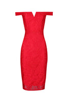 Red Lace Bardot Midi Dress