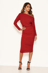 Red Off Shoulder Ruched Dress