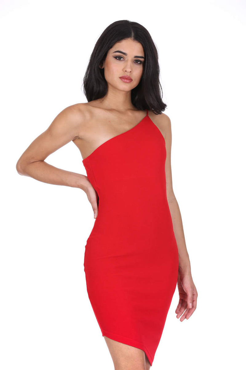 Red Off The Shoulder Asymmetric Hem Dress