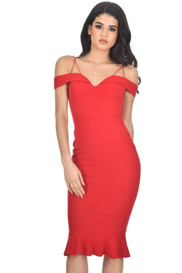 Red Off The Shoulder Fishtail Dress