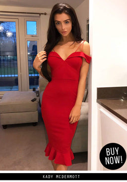 Red Off The Shoulder Fishtail Dress