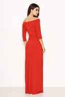 Red Off The Shoulder Slit Maxi Dress