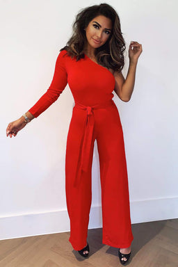 Red One Shoulder Jumpsuit